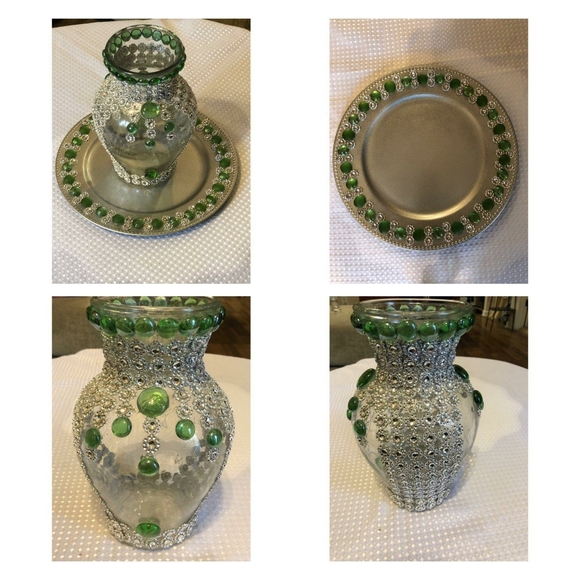 Glass Bling Vase with Tray - Picture 2 of 2